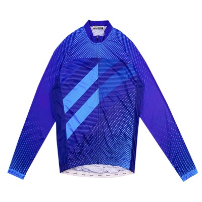 Making Long Sleeve Breathable Cycling Shirts Custom Blue Zip Style Moisture Wicking Road Cycling Shirts Cycling Shirt Shop SKCSCP007 45 degree